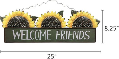 Sunflower Welcome Sign Metal Hanging Welcome Plaque for Wall Front Door - Decorative Flower Yard Signs Spring Wreath Decor for Garden Porch Patio Backyard (A)