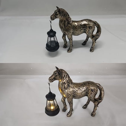 Solar Garden Horse Figurine with Lantern - Outdoor Farmhouse Statue, Whimsical Decor for Indoor Home - Housewarming Gift for Mom Grandma (Bronze)
