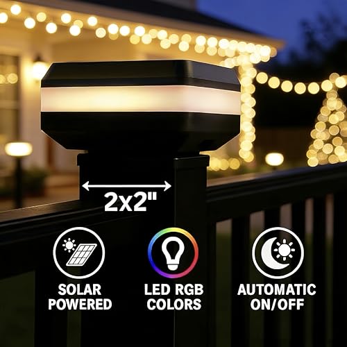 Solar Fence Post Cap Lights - 4-Pack, Dual-Color, 2"x2" & 3"x3"