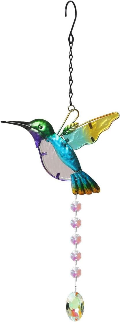 Hummingbird with Crystal Sun Catcher,Stained Glass Bird Suncatchers for Windows Hanging,Crystal Suncatcher Prism Hanging Ornament for Home Garden Party Decoration(Blue)