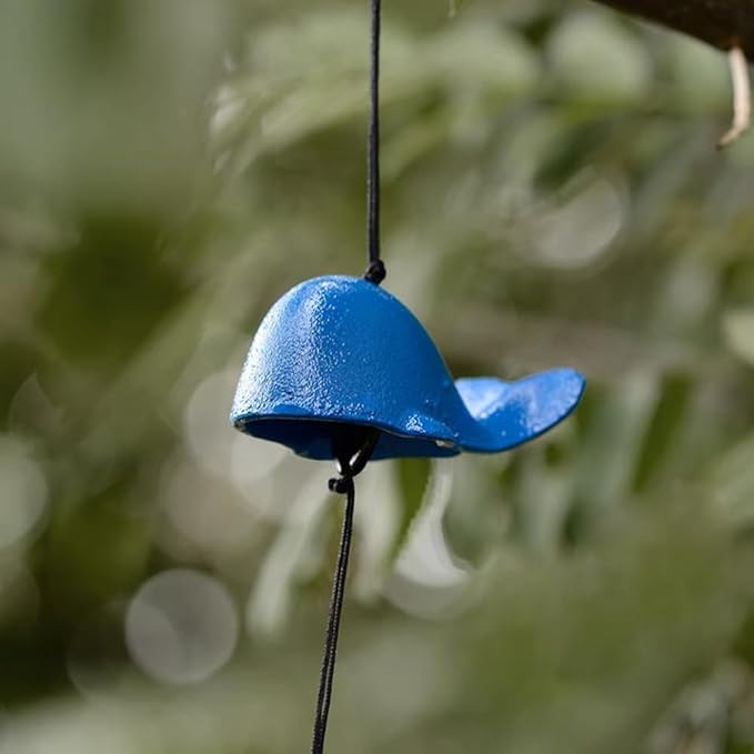 Japanese Bless Whale Small Wind Chimes Outdoor, Iwachu Cast Iron Lucky Temple Wind Bell Memorial and Sympathy Wind Chimes for Outside Good Luck for Garden, Patio, Balcony
