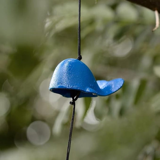 Japanese Bless Whale Small Wind Chimes Outdoor, Iwachu Cast Iron Lucky Temple Wind Bell Memorial and Sympathy Wind Chimes for Outside Good Luck for Garden, Patio, Balcony