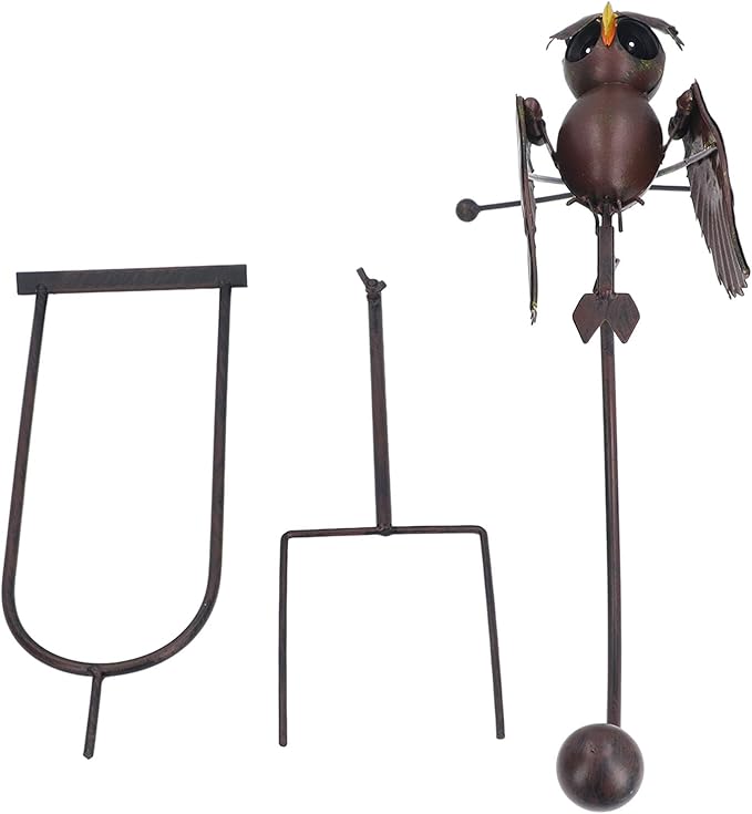 Haofy Iron Lawn Owl Sculpture, Brown Garden Art Bird Flapping Large Ornaments, Flying Owl Garden Art Decorative Stakes for Outdoor Yard