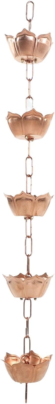 Aramox Copper Rain Chain with Flower Design, 1m/39.37in Length, Decorative Gutter Downspout Replacement for Garden
