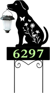 Solar Dog Garden Stakes Dog Holding Solar Lantern Decor Stakes Animal Yard Decorative Stakes Yard Sign -Number