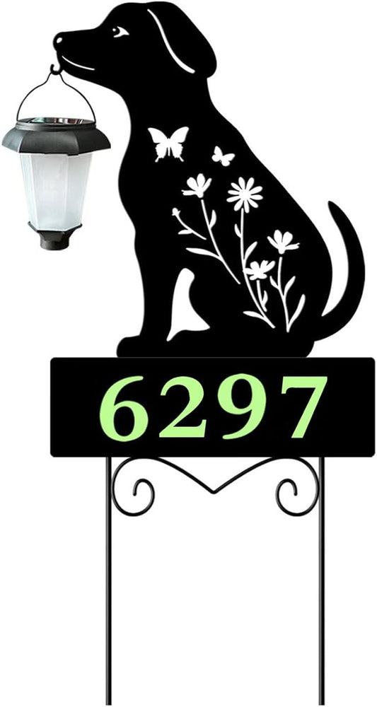 Solar Dog Garden Stakes Dog Holding Solar Lantern Decor Stakes Animal Yard Decorative Stakes Yard Sign -Number