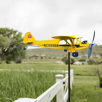 Handmade Piper J3 Cub Airplane Weathervane for Yard Airplane Wind Spinner Metal Windmill Outdoor Sculpture Float Plane Model (Large)