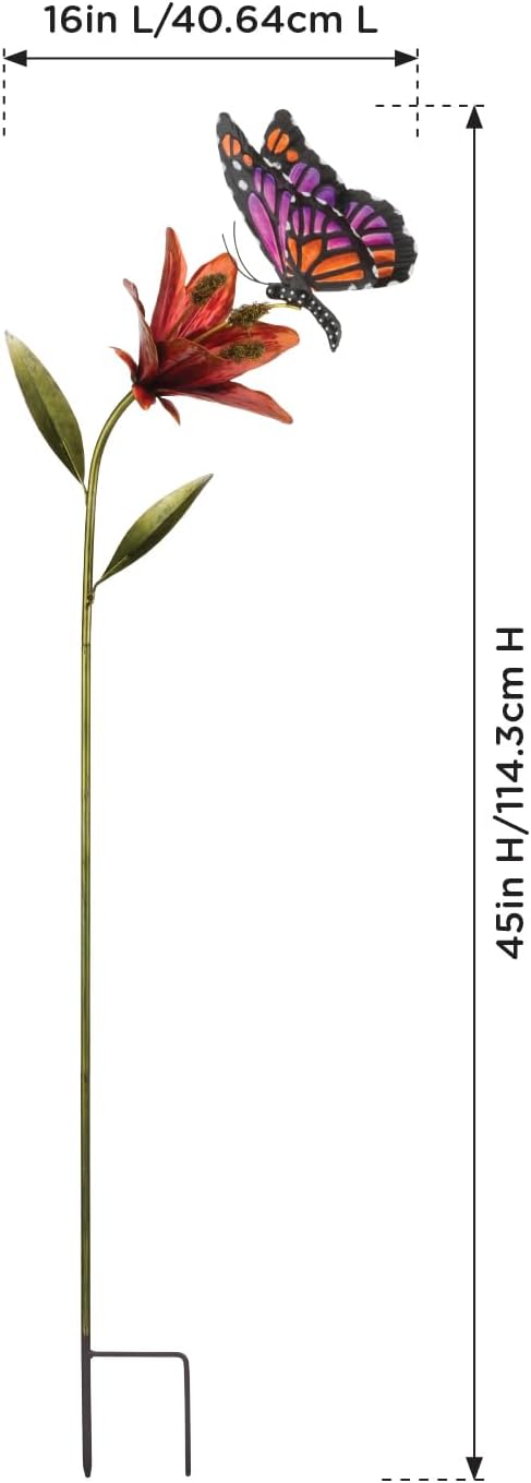 Regal Art & Gift Butterfly Flower Metal Garden Stake - Decorative Handcrafted Outdoor Metal Sculpture for Lawn, Patio & Garden Décor - Pink