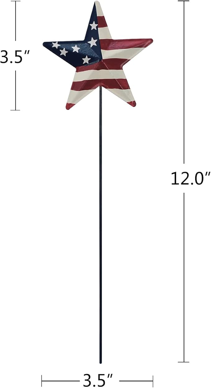 Metal Barn Stars Garden Stake Set of 6, American Flag Yard Sign USA Lawn Decoration Indoor Outdoor Patriotic Decor for July 4th Independence Day Memorial Day Party
