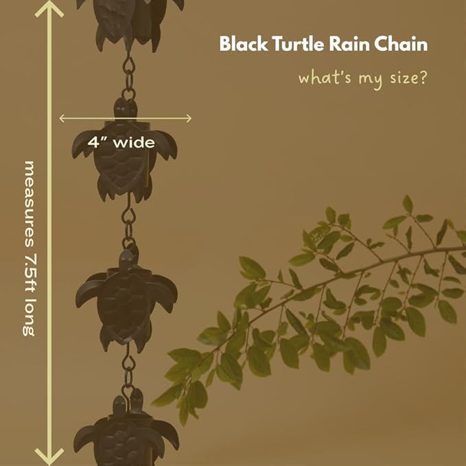 Gold & Garden Black Turtle Rain Chain, 16 Cups, 7.5 feet Long