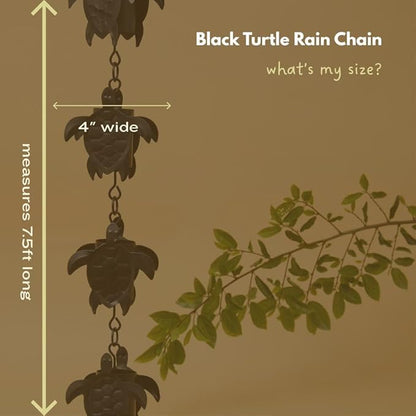 Gold & Garden Black Turtle Rain Chain, 16 Cups, 7.5 feet Long
