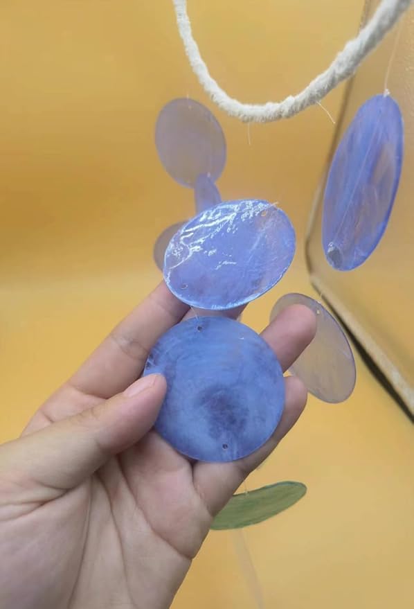 Capiz Seashell Wind Chimes - Small, Unique, Handmade Natural Seashell Wind Chimes for Outside (Blue, 1 Pack)