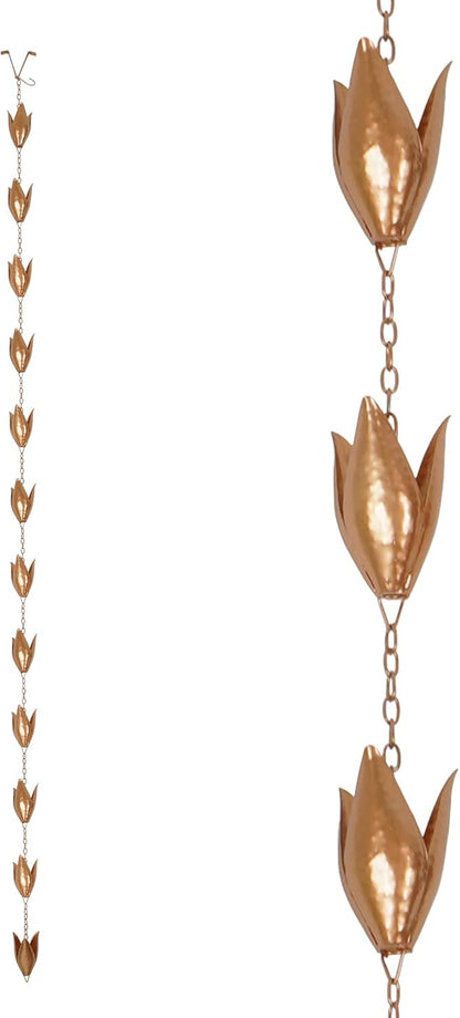 DUSVALLY 8.5 FT Rain Chains Iron Gutter Chains with Rain Collector Thick Iron 12 Leaf Cups, Leaf Rain Chain Replacement for Home Garden Patio Outdoor Decor