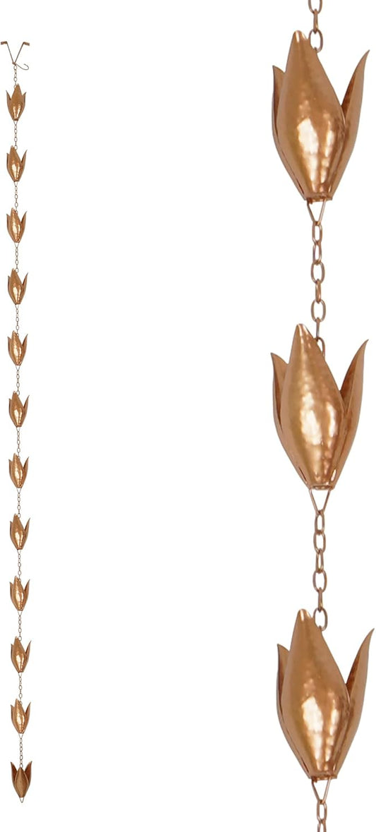 DUSVALLY 8.5 FT Rain Chains Iron Gutter Chains with Rain Collector Thick Iron 12 Leaf Cups, Leaf Rain Chain Replacement for Home Garden Patio Outdoor Decor