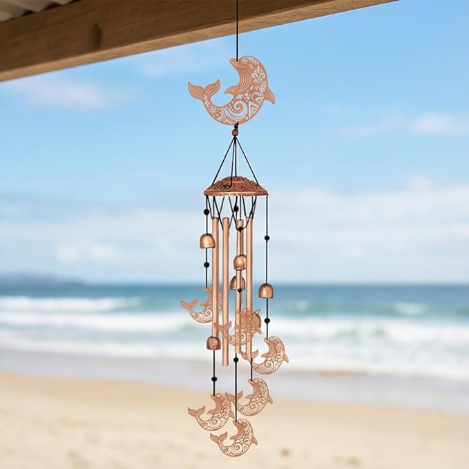 Wind Chimes for Outside, Dolphin Moon Aluminum Tube Windchime Melodious Melodic for Porch Patio Garden Decor, Unique Metal Memorial Wind Chimes Housewarming Gifts for Friends and Family