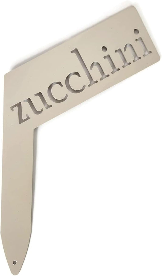 Planter Size Small Metal Garden Plant Vegetable Flower or Herb Markers 13.5 Inches Tall (zucchini, Cream)
