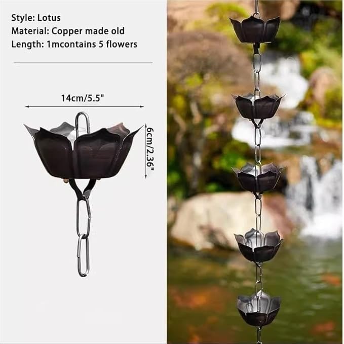 Copper Old Rain Chain for Gutters, Roof Rain Collector/Diverter, Metal Chain Type for Villa Temples(Style 1,2.4m/8ft)