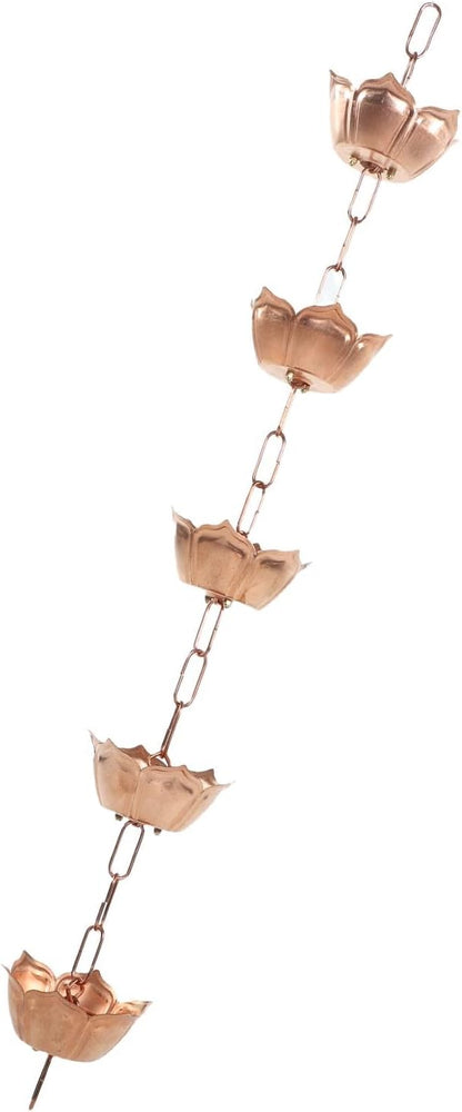 Fabater Rain Chain, 39.37in Copper Decorative Rain Catcher Chain, Flower Shaped Chains with 5 Cups and Easy Installation for Gutter Downspout Replacement in Outdoor Garden Yard Decor