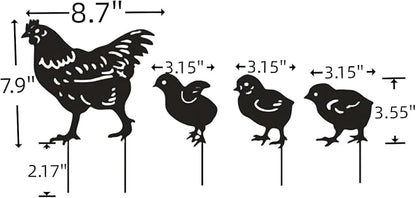 4 Pack Chicken Garden Decorative Stake Metal Chicken Statues Hen and Chicks Silhouette for Yard Outdoor Lawn Patios Garden Decoration