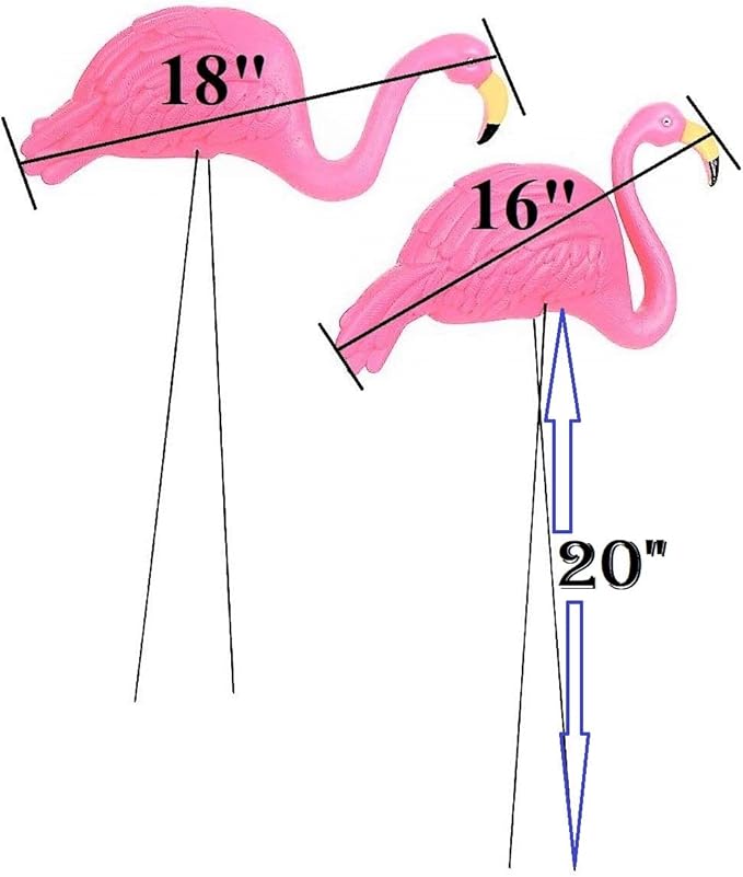 Zugar Land Large Pink Flamingo Yard Ornaments (Pack of 2 Different Designs) Tall. Great Garden Decor
