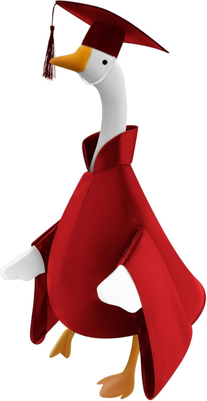 Graduation Goose Outfit for 23'' High Cement Goose Statue, Lawn Porch Clothes Cute Grad Yard Statue Outfit for Patio Outdoor Garden Decoration (Red)