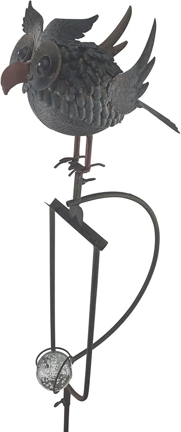 Red Carpet Studios Garden Stake Yard Art Metal and Glass Balance Rocker with 4-Prong Stake, 55" Tall, Owl