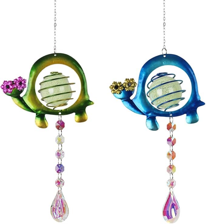 Garden Suncatcher,2 Pack Turtle Suncatchers with Crystal,Metal Sun Catchers Indoor Window Ornament for Outdoor Indoor Home Garden Decoration