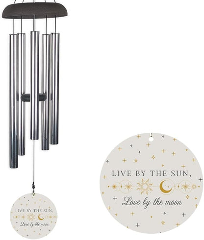 Celestial Wind Chime, Live by the Sun, Love by the Moon, with Sun and Moon Design, Outdoor Hanging Chime for Garden, Patio, or Porch, Inspirational Quote Gift