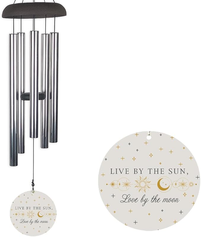 Celestial Wind Chime, Live by the Sun, Love by the Moon, with Sun and Moon Design, Outdoor Hanging Chime for Garden, Patio, or Porch, Inspirational Quote Gift