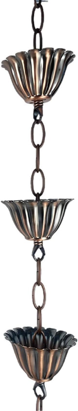 3.3 Ft Rain Chain With Lotus Cups, Vintage Copper Gutter Downspouts For Outdoor Spaces, Decorative Alternative For Villas