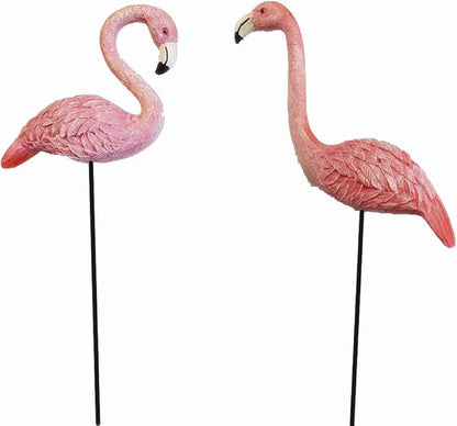 MUAMAX Miniature Flamingo Picks 2 Pack Fairy Garden Accessories Pink Miniature Garden Flamingo Figurines Decorative Plant Stakes for Pots Ornaments
