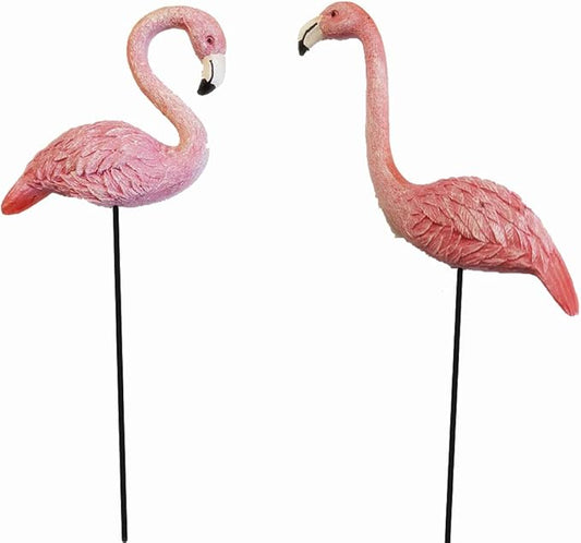 MUAMAX Miniature Flamingo Picks 2 Pack Fairy Garden Accessories Pink Miniature Garden Flamingo Figurines Decorative Plant Stakes for Pots Ornaments