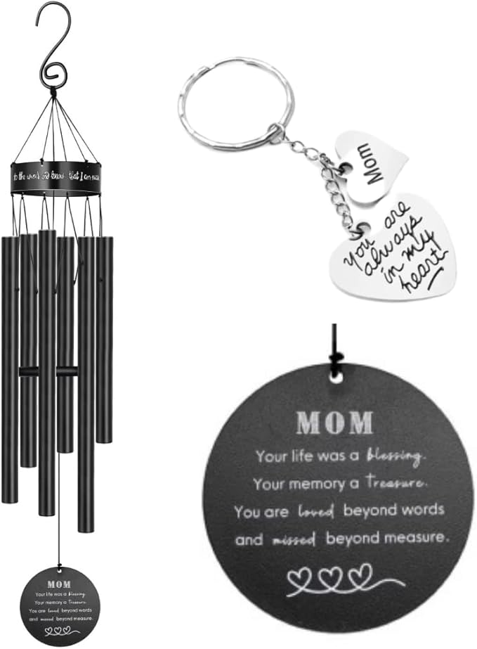 Memorial Wind Chimes for Loss of Loved One Prime, Outdoor Memory Chimes Mom, Dad, Grandma, Husband, Personalized Bereavement Windchimes, Sympathy Remembrance Chime, Windchime Gift (Mom Memorial)