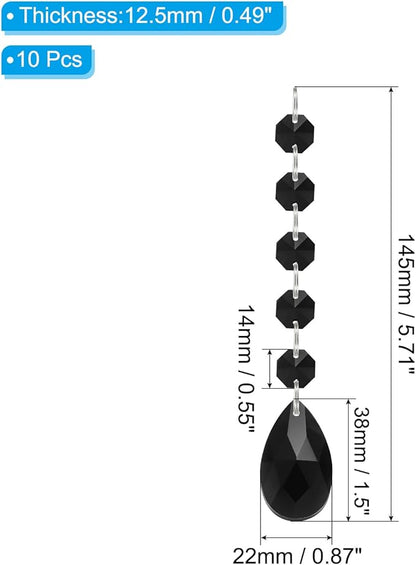 PATIKIL Teardrop Crystal Chandelier Pendants Beads, 10 Pack 145mm Length 38mm Chandelier Prisms Parts Ornaments Hanging Beads for DIY Arts Crafts Decoration, Black