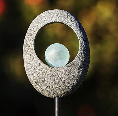 Handmade Natural Moon Stone Garden Stake with Glass Ball, Unique Outdoor Accent for Garden, Patio, Backyard, etc