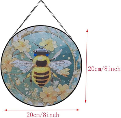 Bee Stained Glass Window Hanging, Bee Sun Catchers Indoor Window Hanging, Fall Decorations for Home, Garden, Birthday Gifts