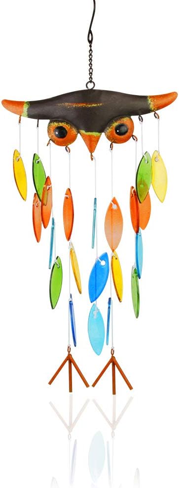 Vindar Wind Chime, Iron Folk Art Owl Model Design Glass Wind Chimes for Wall Hanging Home Art Decor, Beautiful Apartment Room Dorm Decoration, Great Gift Decor for Terrace,Patio,Porch,Garden,Backyard