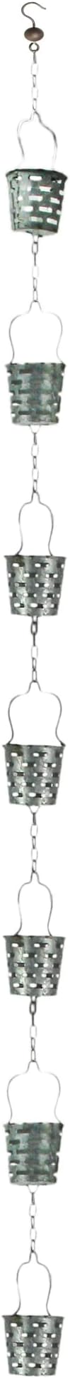Zeckos Galvanized Grey Metal Olive Bucket Pail Style Rain Chain Gutter Downspout Accent, 74 Inches Long - Easy Install - Adding Rustic Charm to Your Outdoor Décor