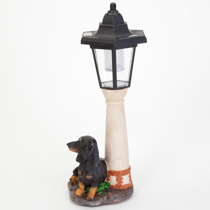 Bits and Pieces - Solar Dog Lantern-Solar Powered Garden Lantern - Resin Dog Sculpture with LED Light (Dachshund) - 13.5" Tall