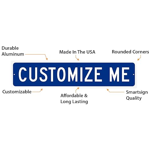 SmartSign Blue Custom Street Sign - 4" x 18", Aluminum, Reflective Option, Personalize Your Own Street Sign, Outdoor Metal Sign for Home, Office, Decor, Room, USA-Made