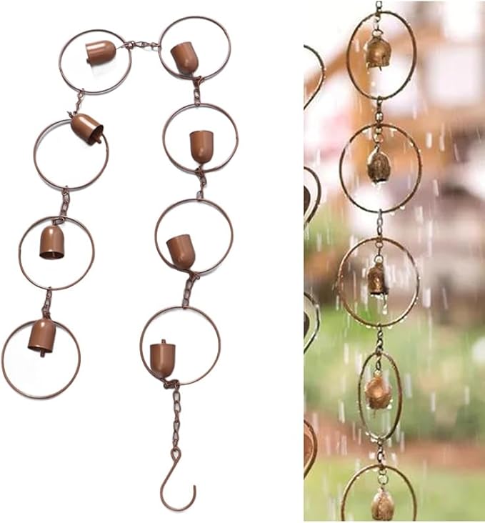 Hanging Rain Chain for Gutters,Metal Decorative Rain Catcher Gutter Chains with Bells,for Outside Garden Patio Home Wall Art Ornaments,Creates Soothing Sound (D)