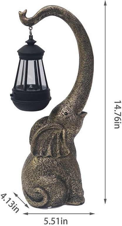 NASKY 14.76" Outdoor Sculpture Figurine Statue Solar Elephant – Stone-Look Resin Garden, Yard, Lawn, & Park Decor, Perfect Housewarming Gift for Family, Friends, or Colleagues