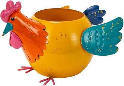 Oak & Lore Outdoor Metal Rooster Garden Statues, Colorful Chicken Garden Sculptures & Statues with Planters for Patio Lawn Backyard Decor