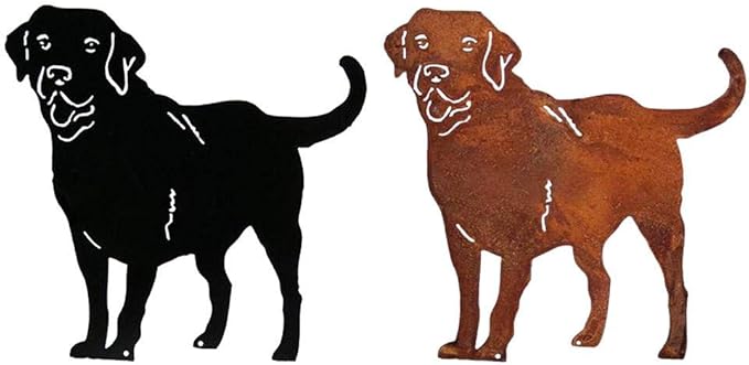 HEITIGN Metal Dog Garden Statues, Labrador Dog Decor Silhouette Stake Garden Art, Metal Dog Decorative Garden Stakes Dog Silhouette Garden Decoration for Outdoor Lawn Ornaments Yard Sign, Black