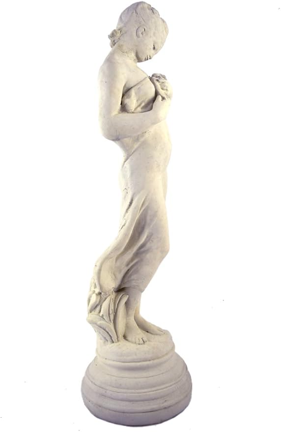 Modern Artisans Classic Victorian Style Girl with Dove Cast Stone Garden Muse Statue, 28", American Made