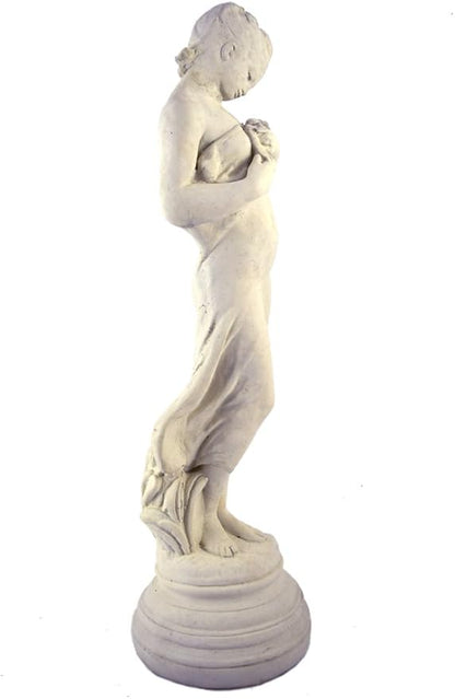 Modern Artisans Classic Victorian Style Girl with Dove Cast Stone Garden Muse Statue, 28", American Made