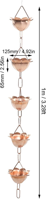 5 Petal Cups Decorative Rain Chain Copper Rain Catcher Chain 1m Length with Wide Bell Mouth Design for Gutter Downspout Replacement
