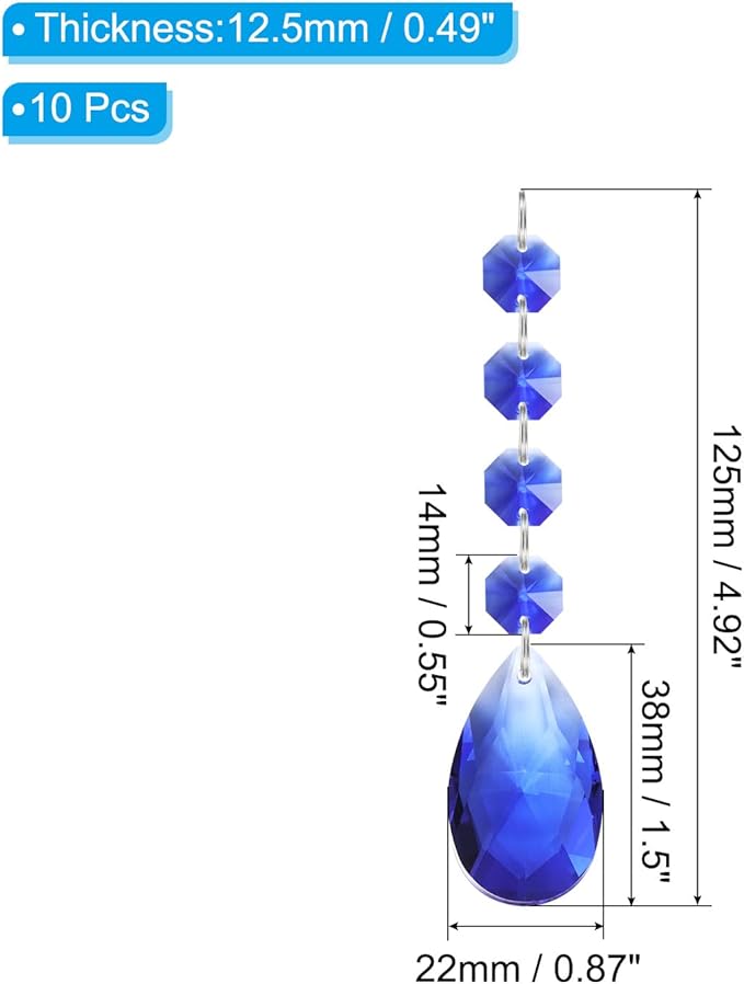 PATIKIL Teardrop Crystal Chandelier Pendants Beads, 10 Pack 125mm Length 38mm Chandelier Prisms Parts Ornaments Hanging Beads for DIY Arts Crafts Decoration, Blue