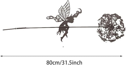 Flower Fairy Dancing with Dandelion, Fairy Garden Sculptures, Angel Metal Ornaments Gardens Art Sculpture, Stainless Steel Statue Garden Ornaments Art Decorations for Outdoor Yard Lawn Patio (F)