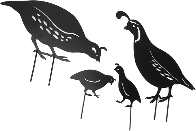 4pcs Outdoor Quail Family Yard Decor Garden Metal Statue Decor Innovative Iron Art Hand Crafted Metal Quail Stake Statue Garden Decorative Stake for Outdoor